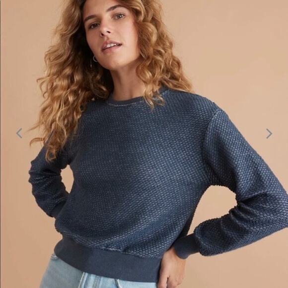 Marine Layer Birdseye Sweatshirt Long Sleeve Crew Neck Pullover True Navy NWT XS - Picture 1 of 6